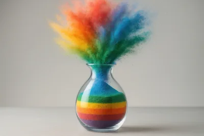 Rainbow Colored Powder Exploding From A Glass Vase