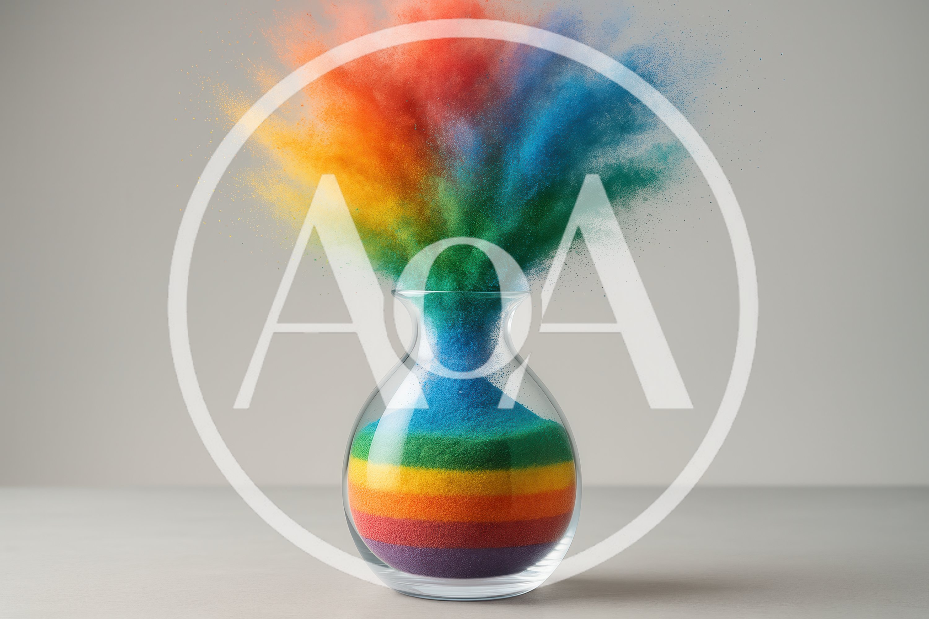 Rainbow Colored Powder Exploding From A Glass Vase