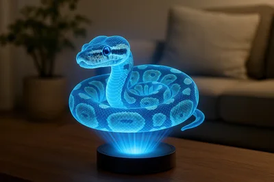 Holographic Snake Projection On A Wooden Table