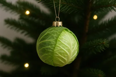 Cabbage Ornament Hanging On A Christmas Tree