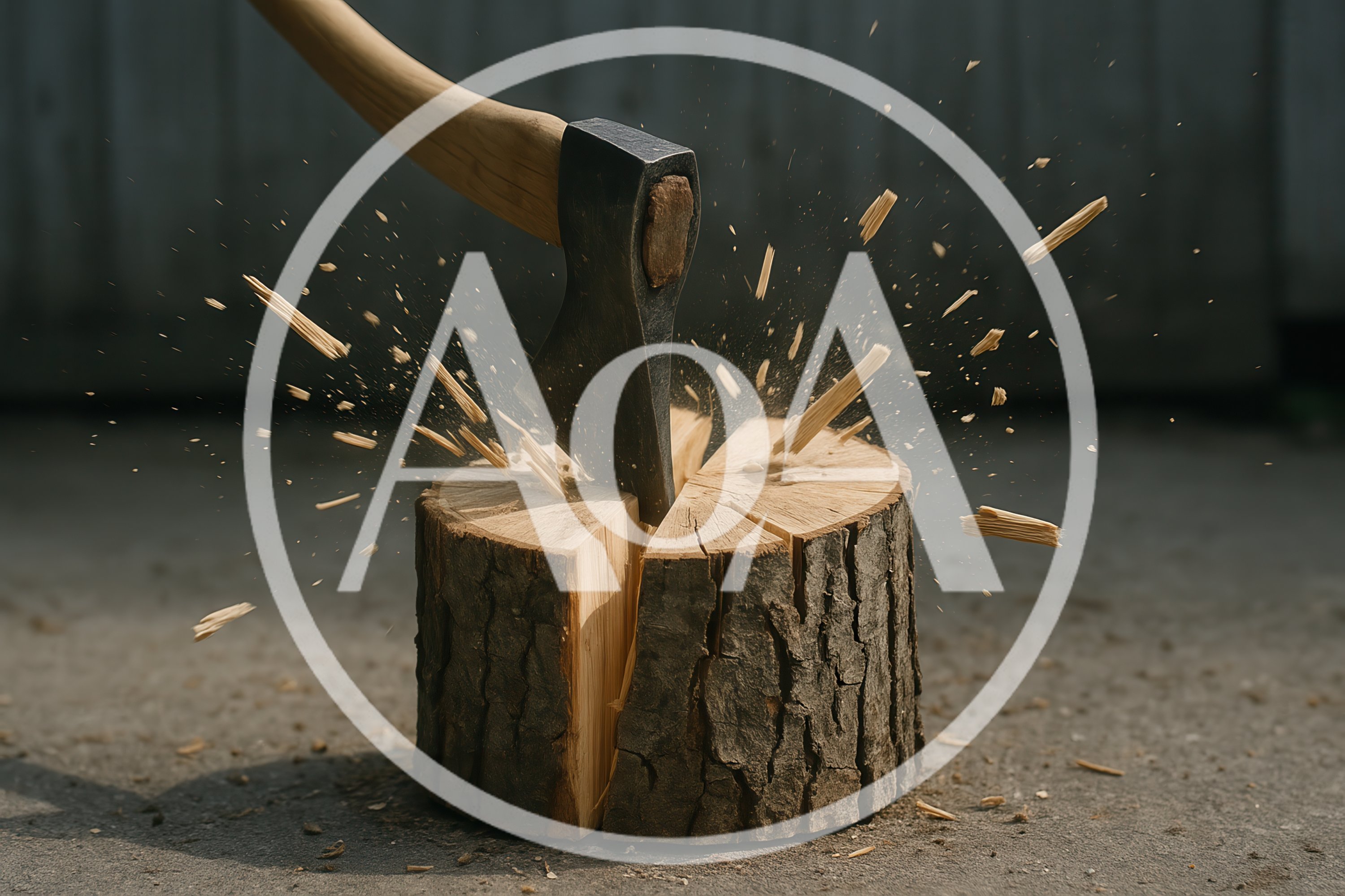 Axe Splitting A Wooden Log