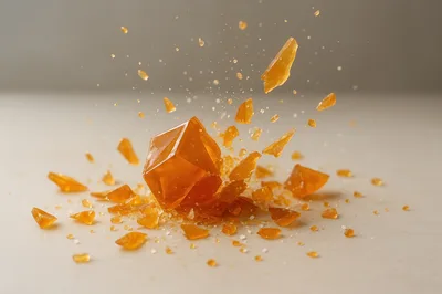 Amber Crystal Shattering Into Small Fragments