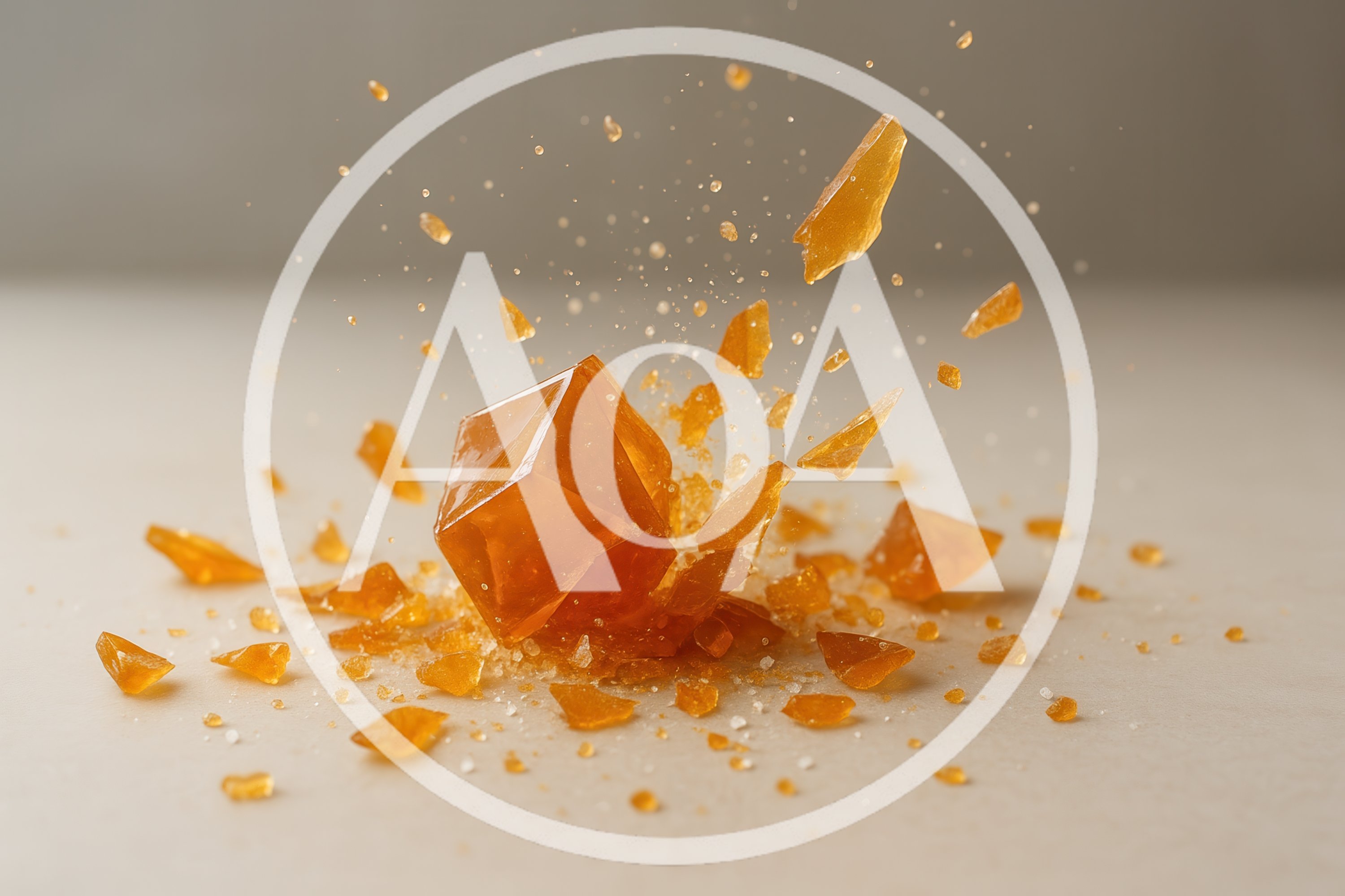 Amber Crystal Shattering Into Small Fragments