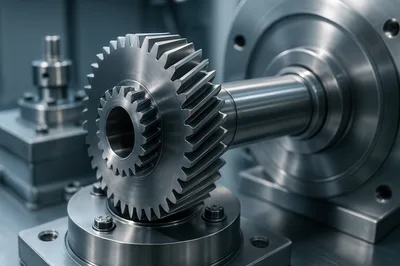 Industrial Metal Gear Assembly In Precision Engineering Workshop