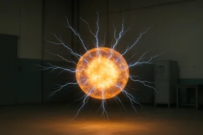 Glowing Plasma Sphere With Electric Arcs In Dark Room