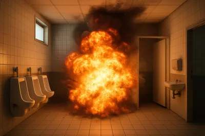 Large Fiery Explosion Inside A Public Restroom
