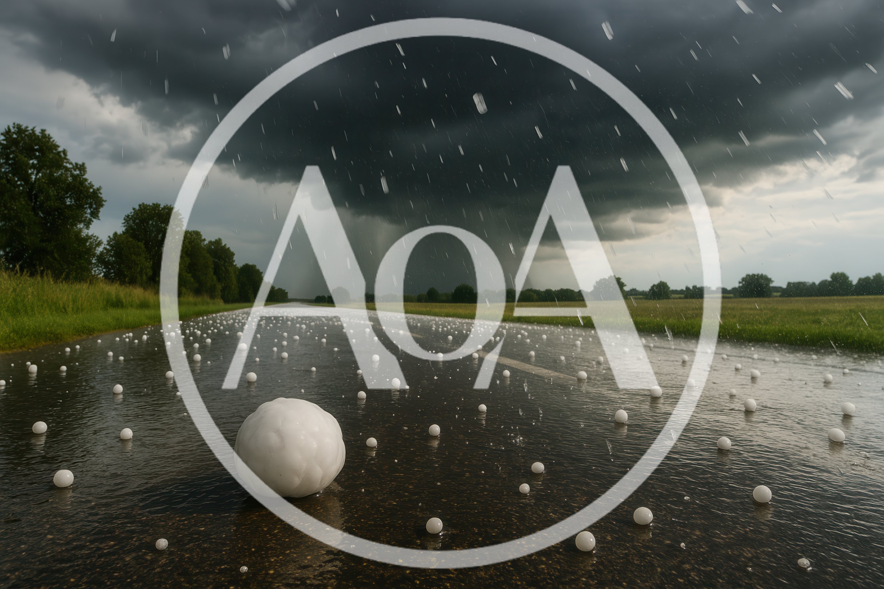 Large Hailstones Covering A Rural Road During Storm
