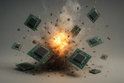 Exploding Computer Processor Chips In Mid Air