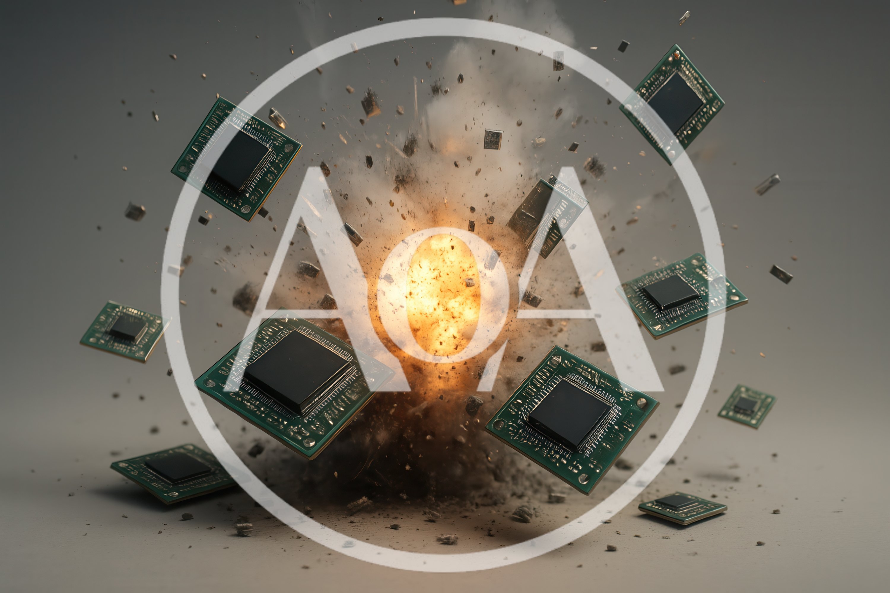 Exploding Computer Processor Chips In Mid Air