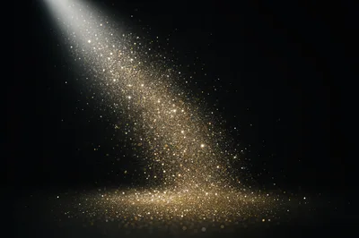 Golden Glitter Particles Falling In Spotlight