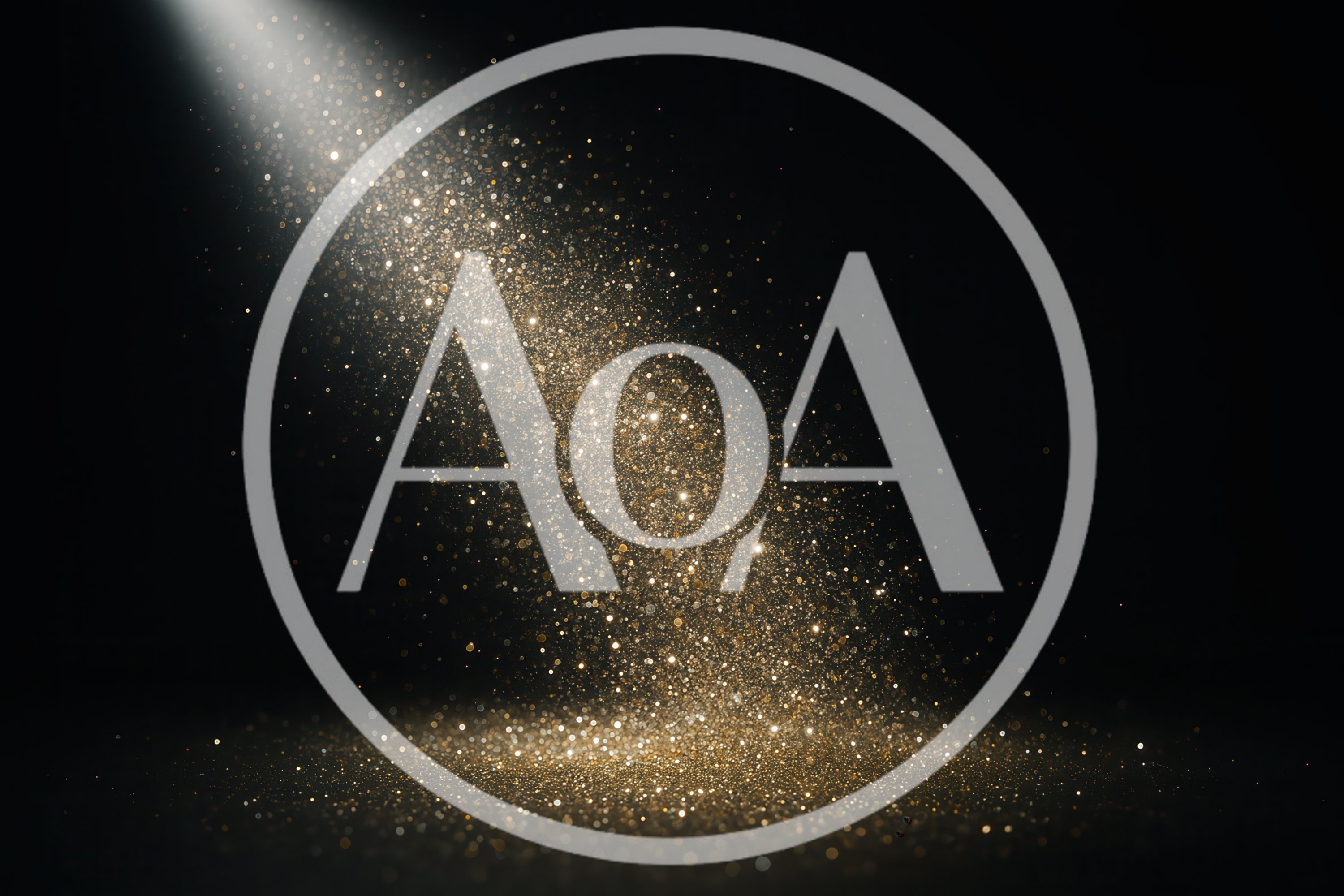 Golden Glitter Particles Falling In Spotlight
