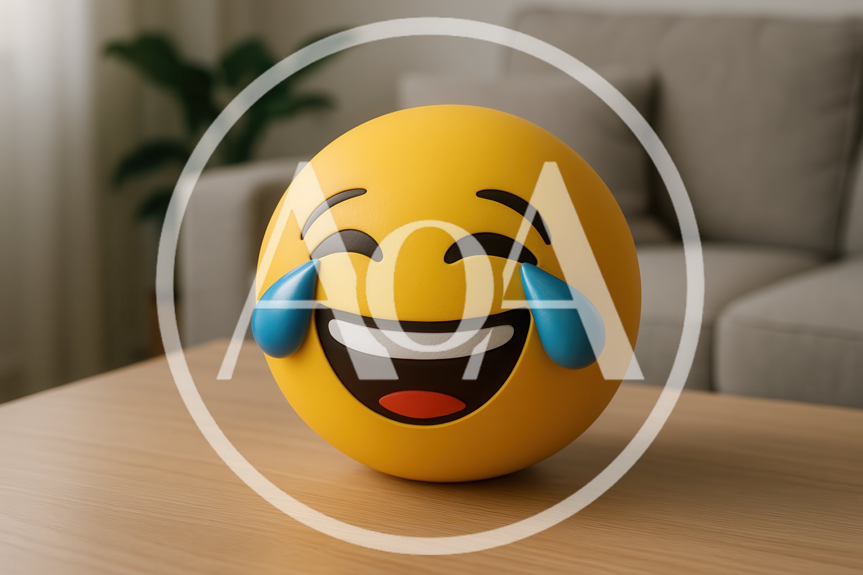 3D Rendering Of A Laughing Emoji On A Table