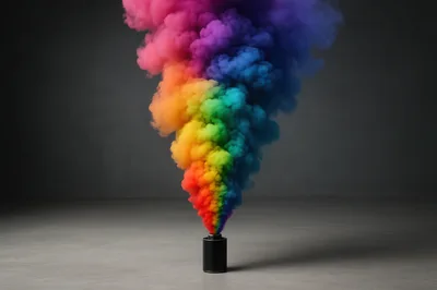 Rainbow Colored Smoke Erupting From A Canister