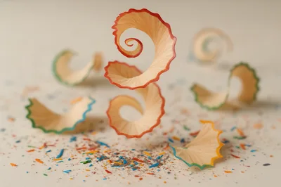 Floating Pencil Shavings On A Neutral Background