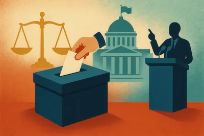 Political Voting Concept With Ballot Box And Government Building
