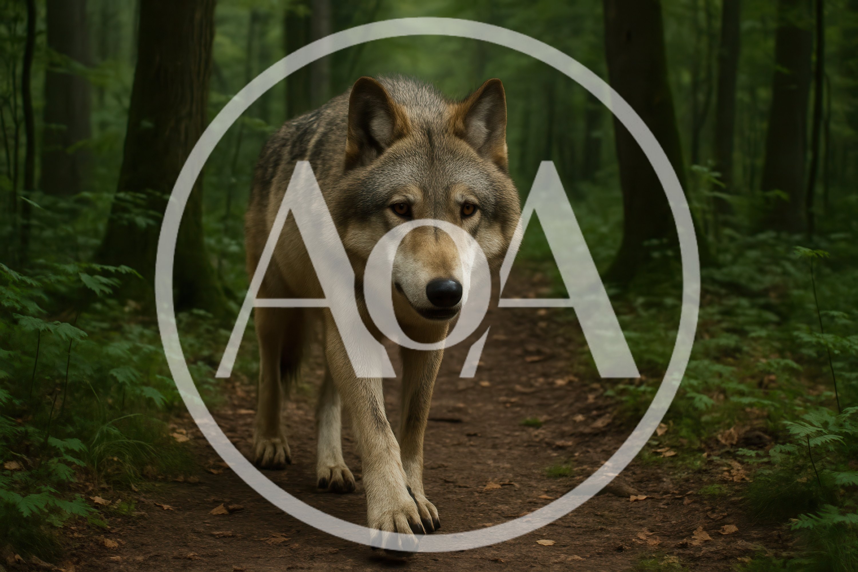 Gray Wolf Walking Along A Forest Path