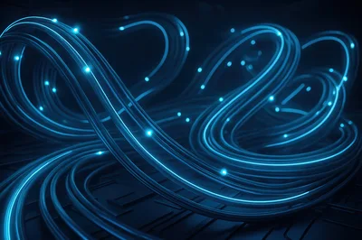 Abstract Fiber Optic Cables With Glowing Data Streams