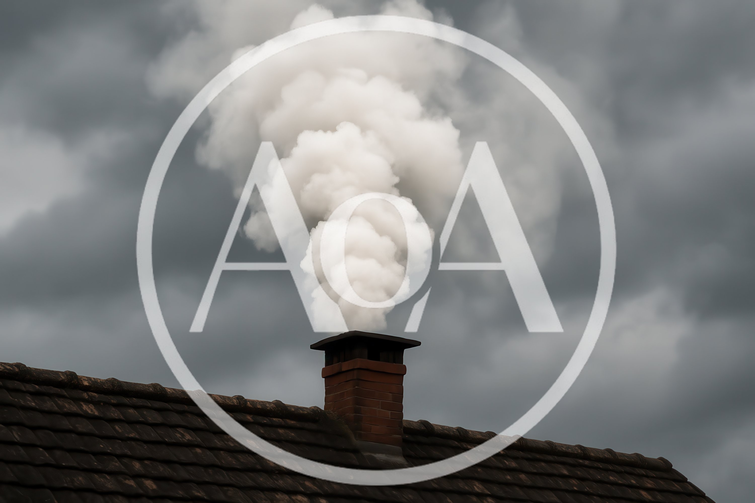 White Smoke Rising From A Brick Chimney