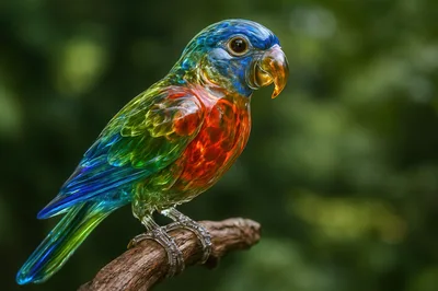 Glass Parrot Figurine Perched On A Wooden Branch