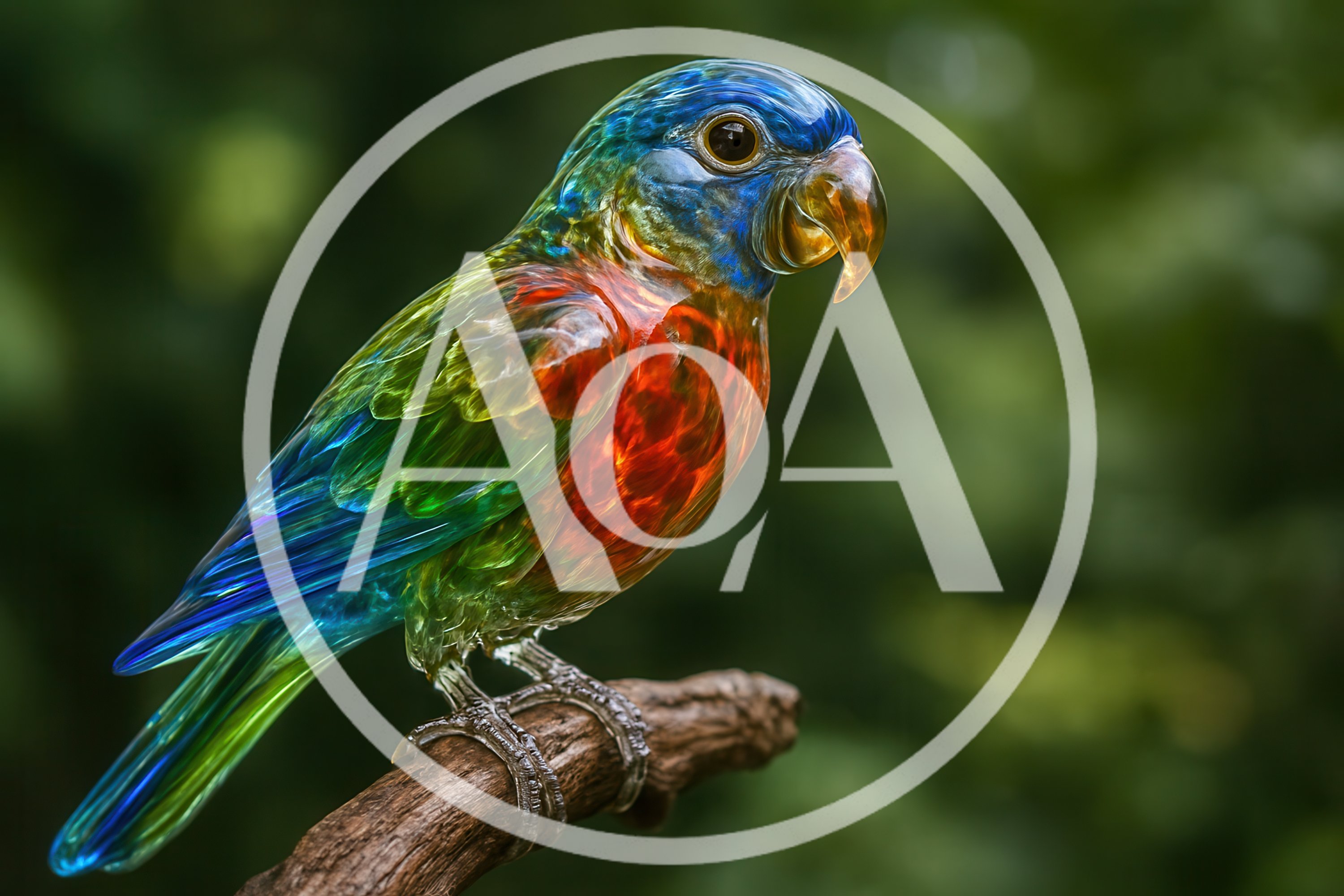 Glass Parrot Figurine Perched On A Wooden Branch
