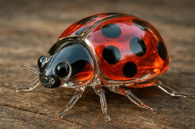 Glass Ladybug Figurine On Wooden Surface
