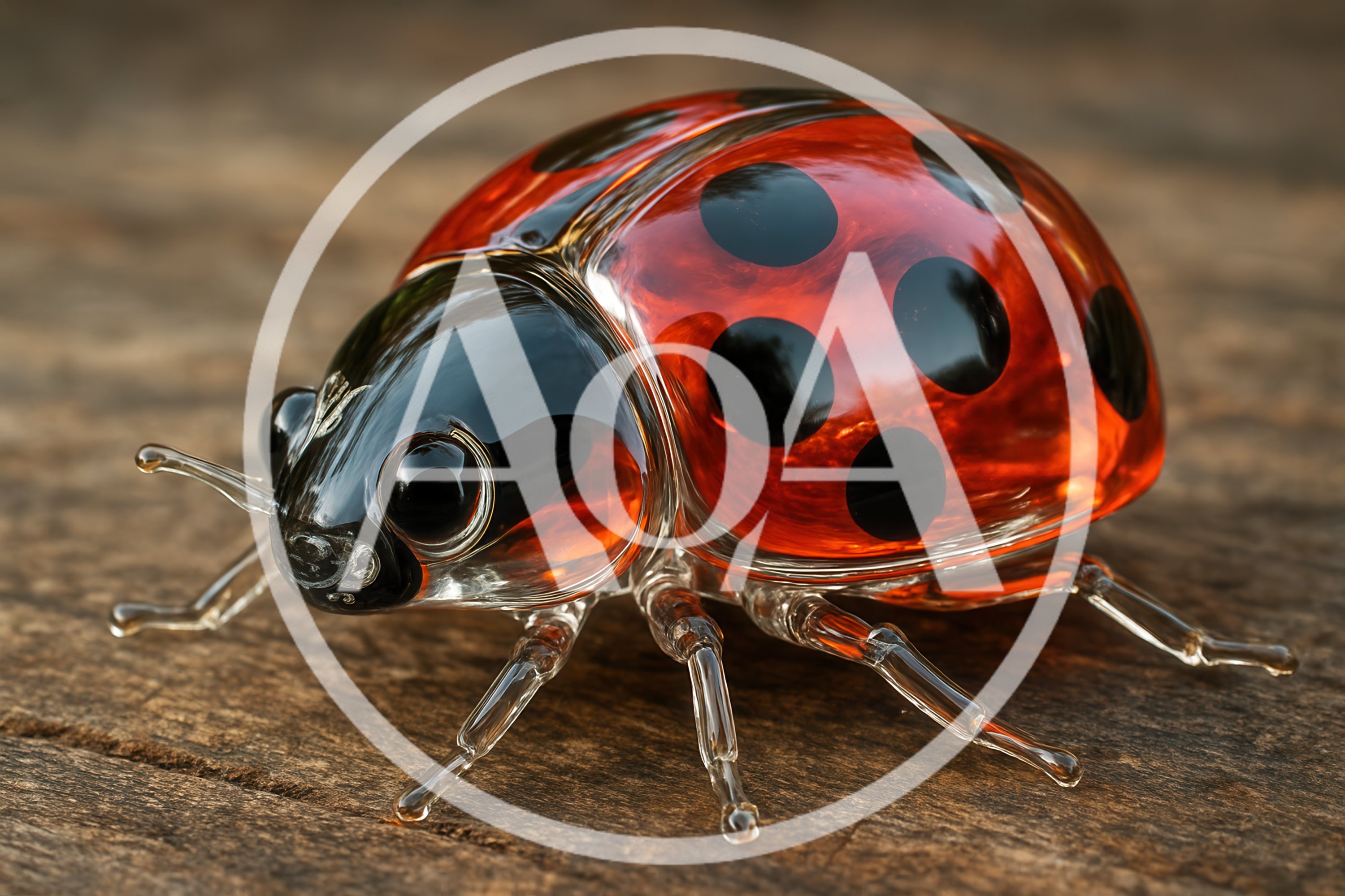 Glass Ladybug Figurine On Wooden Surface