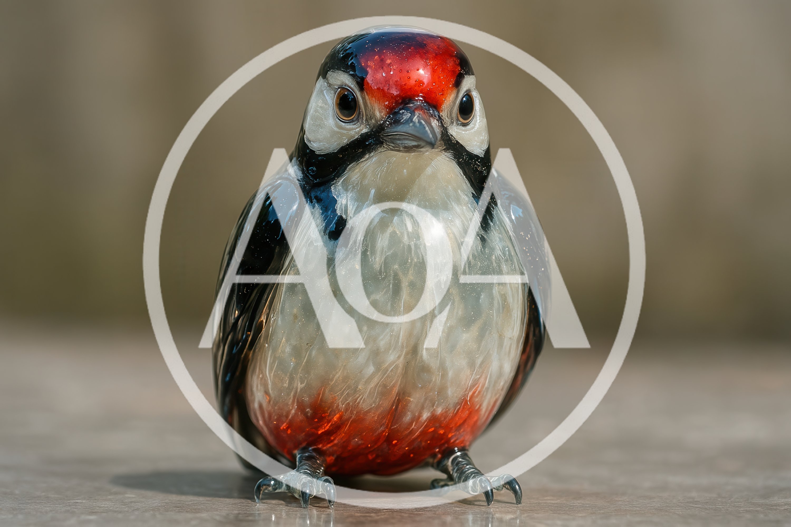 Glass Figurine Of A Great Spotted Woodpecker