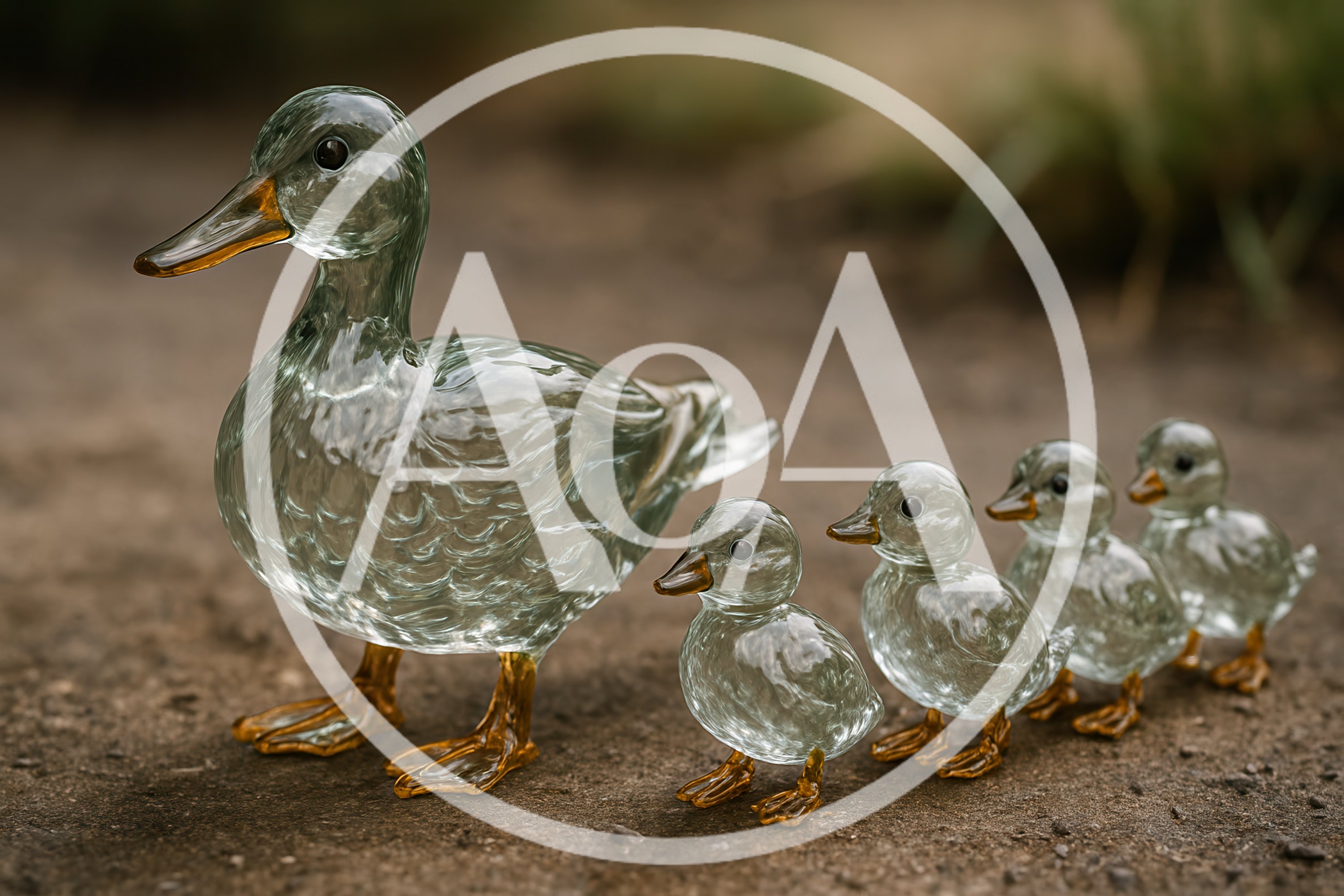 Glass Duck Figurines Walking In A Row