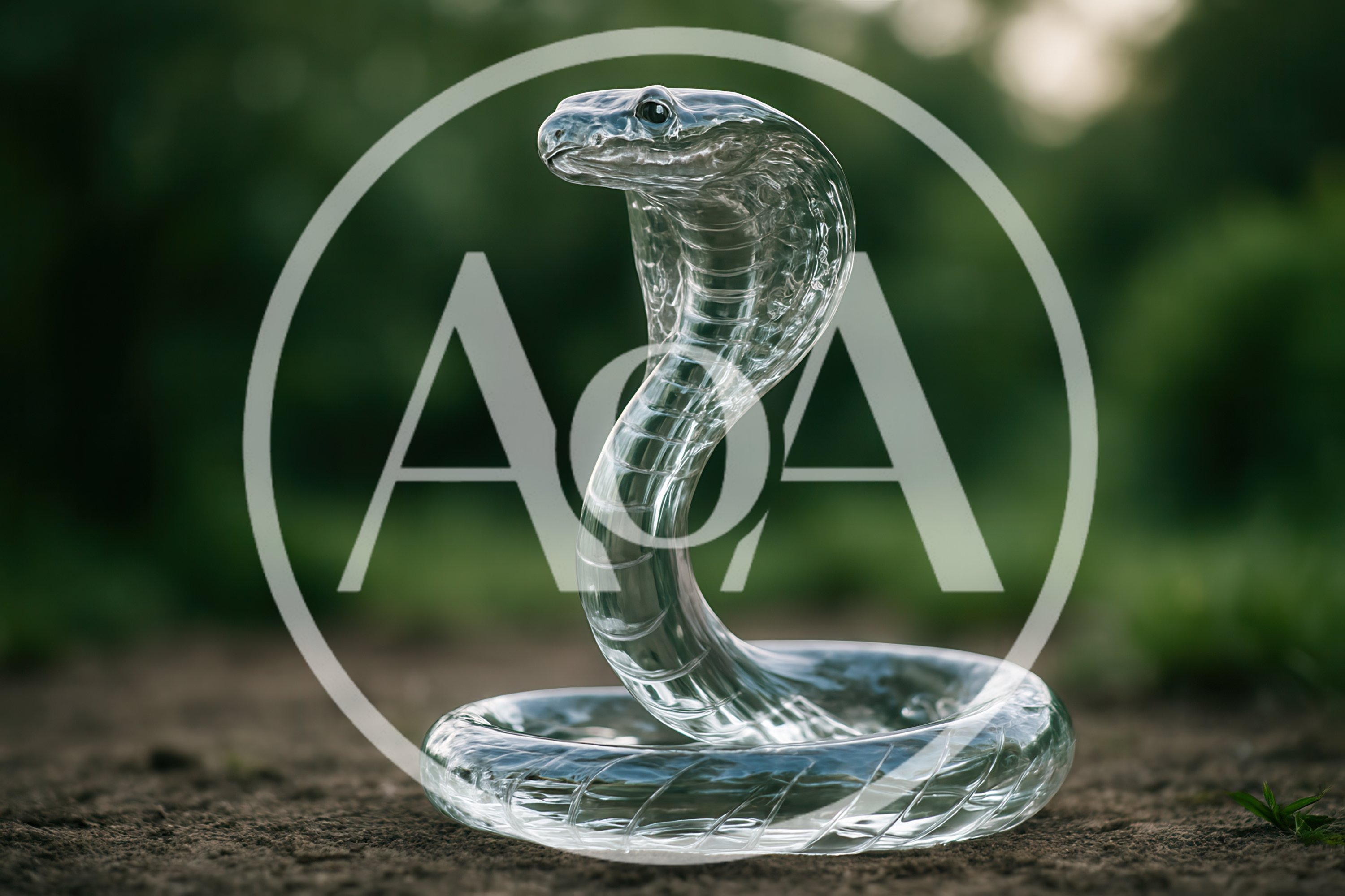 Glass Cobra Sculpture Standing On Dirt Ground