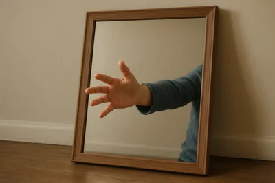 Child Hand Reaching Out From Inside A Mirror