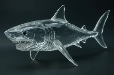 Transparent Glass Shark Sculpture On Dark Background