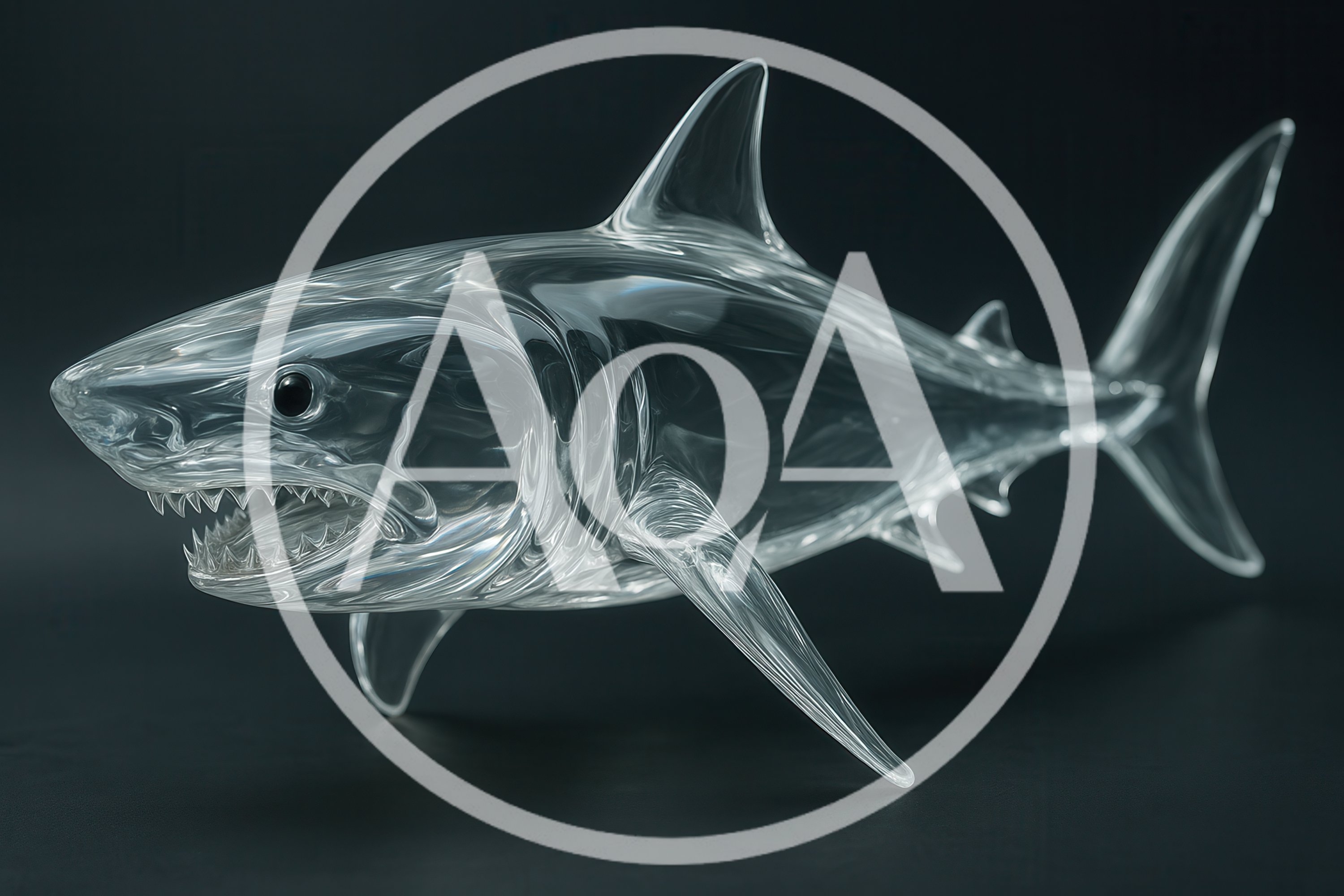 Transparent Glass Shark Sculpture On Dark Background