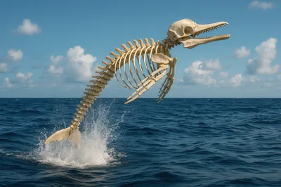 Dolphin Skeleton Leaping Out Of The Ocean