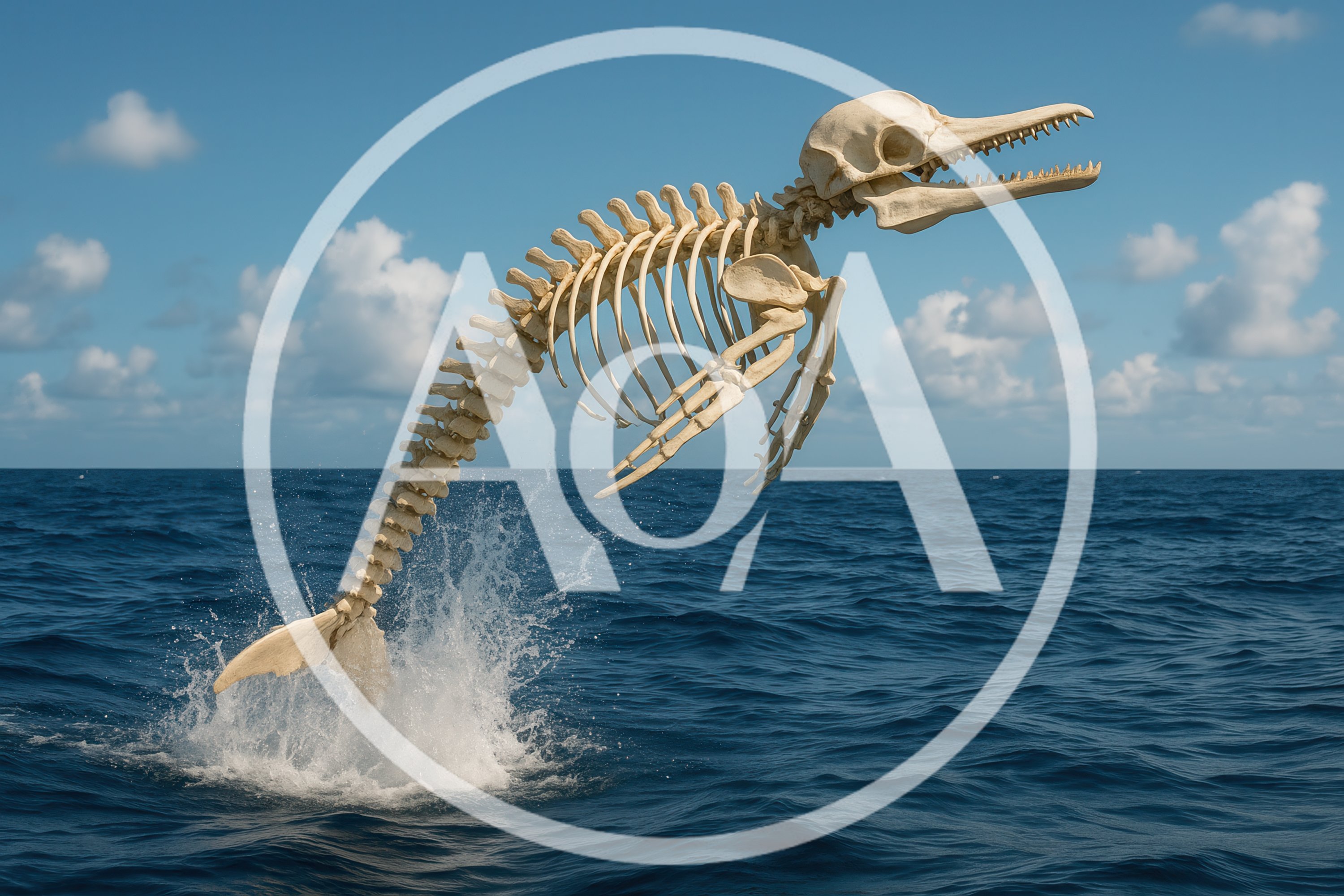 Dolphin Skeleton Leaping Out Of The Ocean