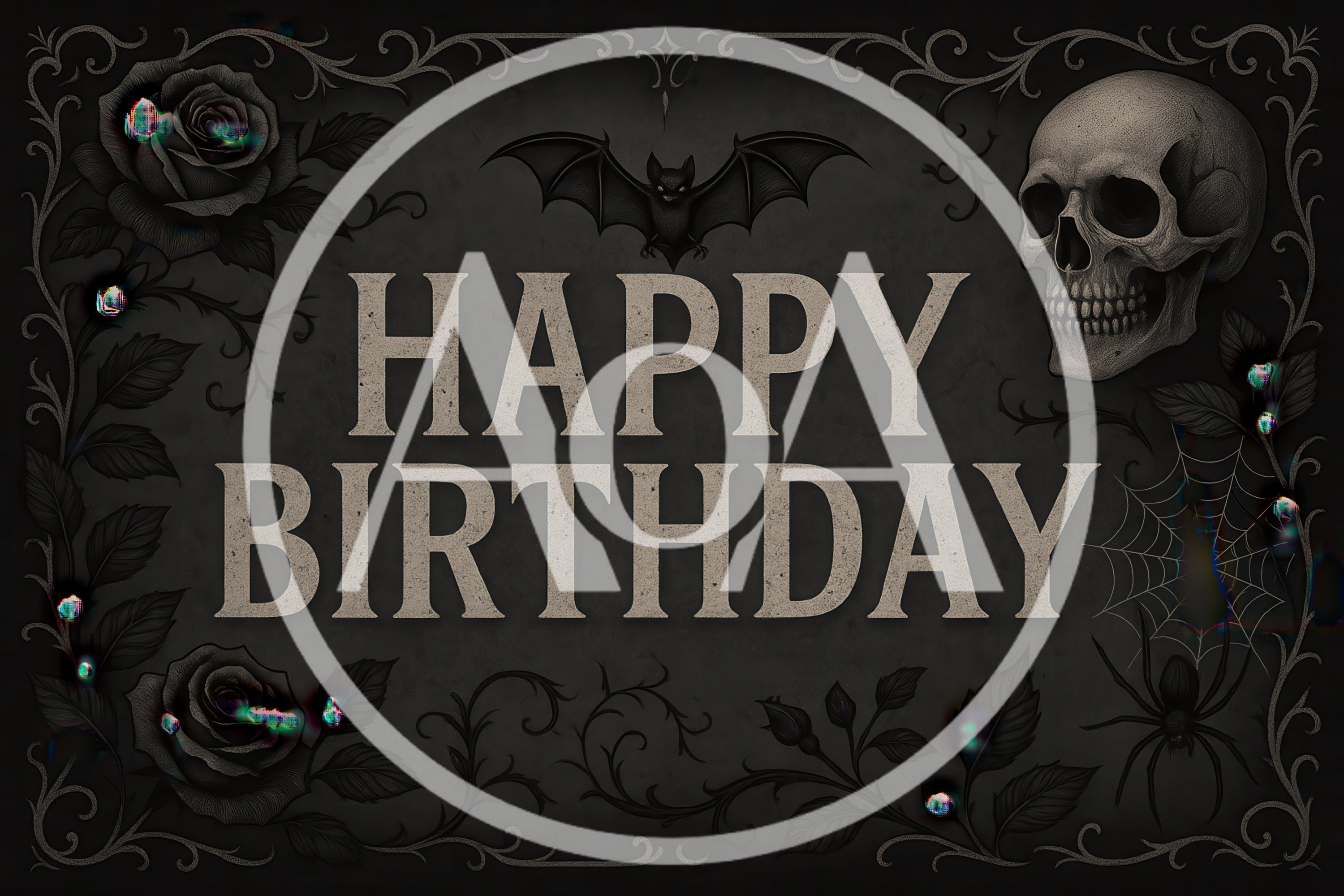 Gothic Happy Birthday Greeting Card With Skull And Bat
