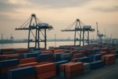 Shipping Containers At A Busy Industrial Port