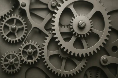 Close Up Of Interlocking Mechanical Metal Gears