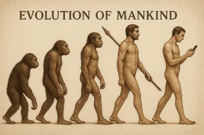 Evolution Of Mankind Illustration With Modern Technology