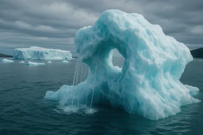 Melting Iceberg With Natural Arch In Arctic Waters