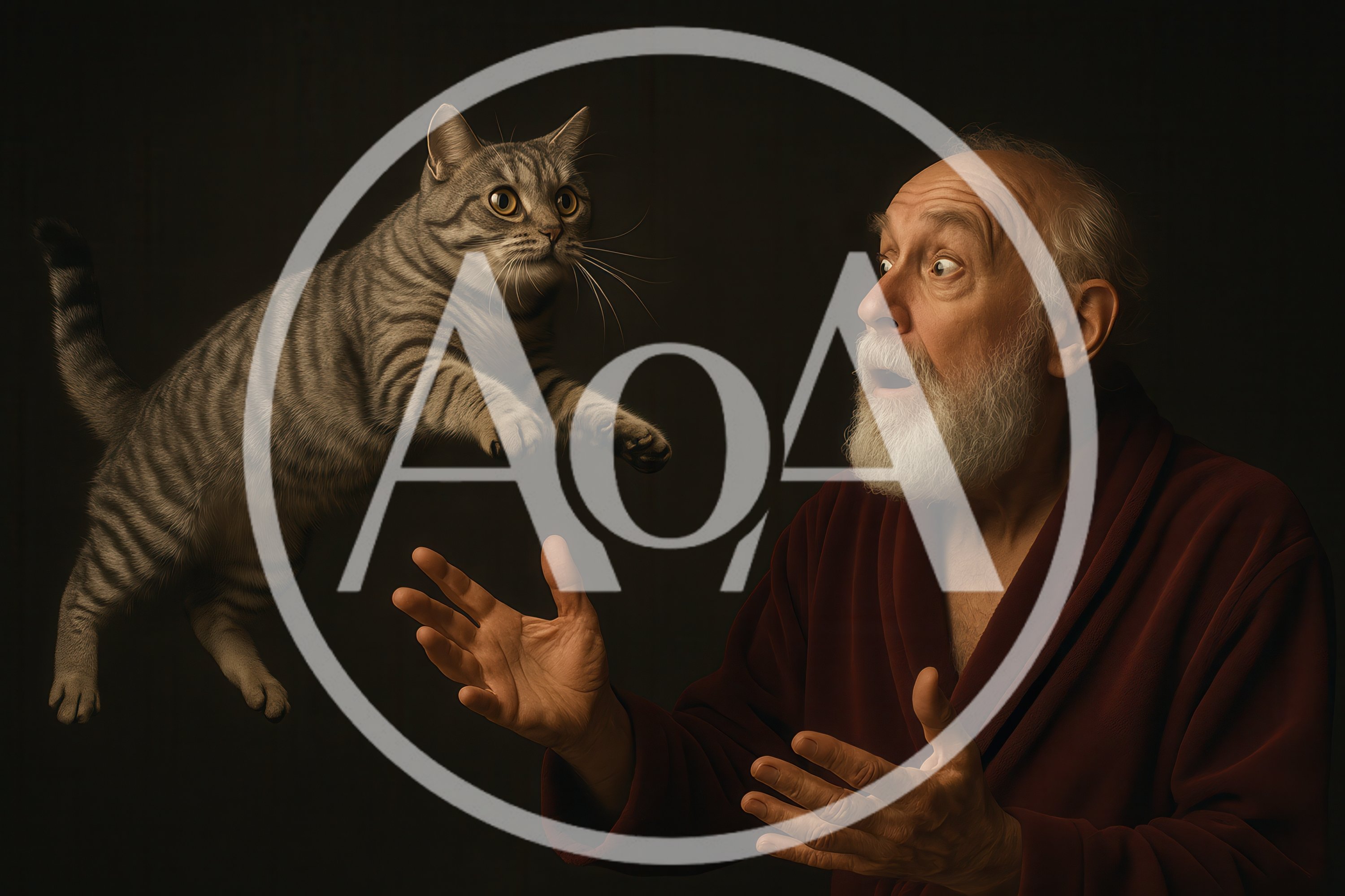 Surprised Elderly Man Reacting To A Floating Cat