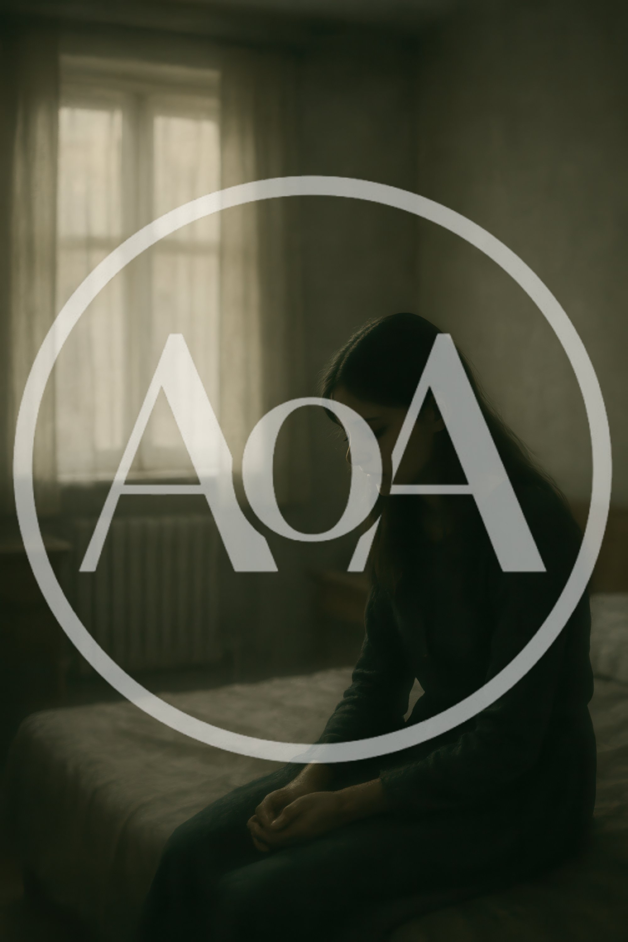 Sad Young Woman Sitting Alone On A Bed