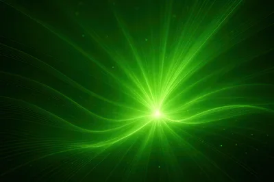 Abstract Green Light Rays Radiating From Center