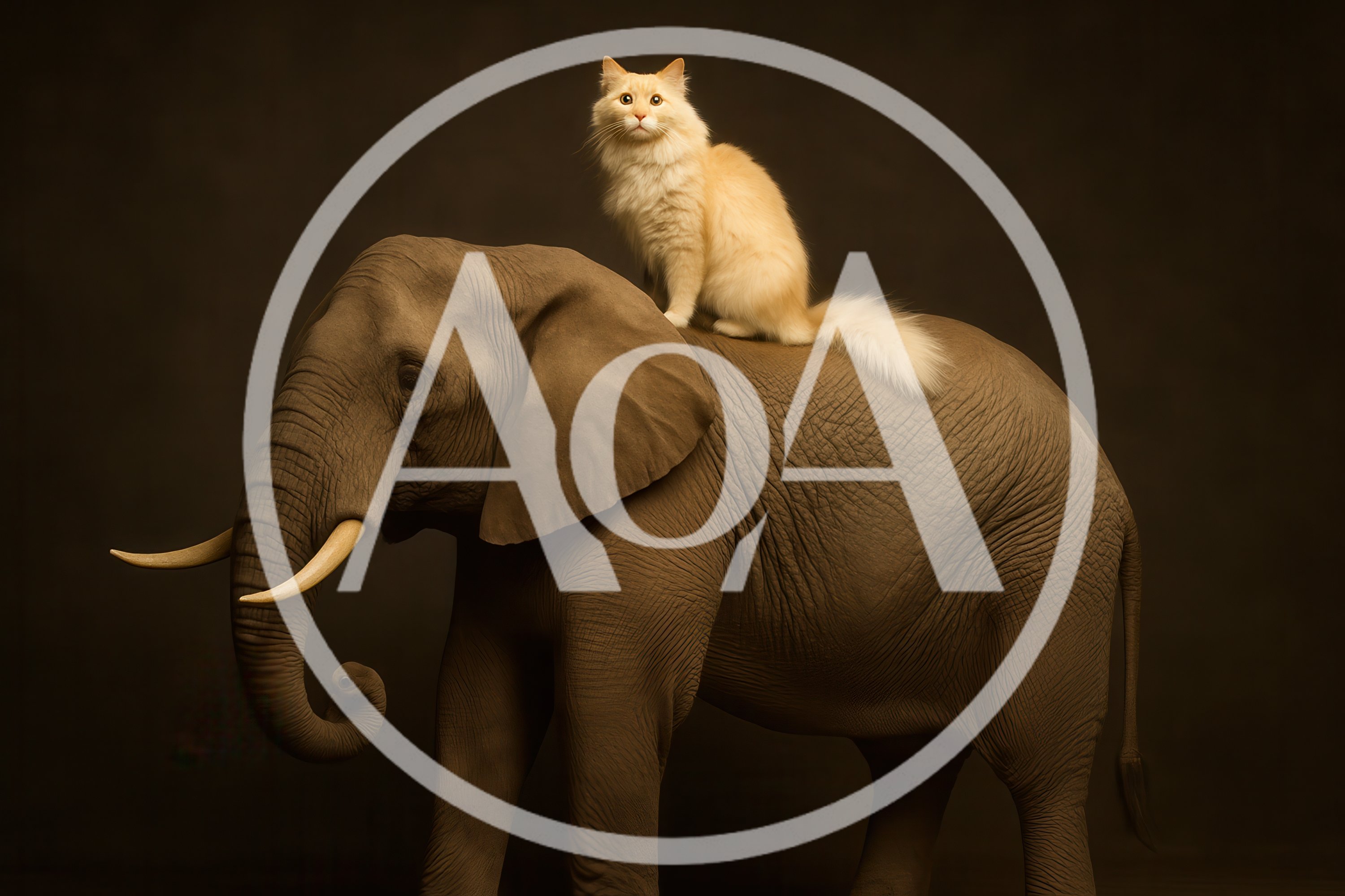 Cream Colored Cat Sitting On An Elephant Back