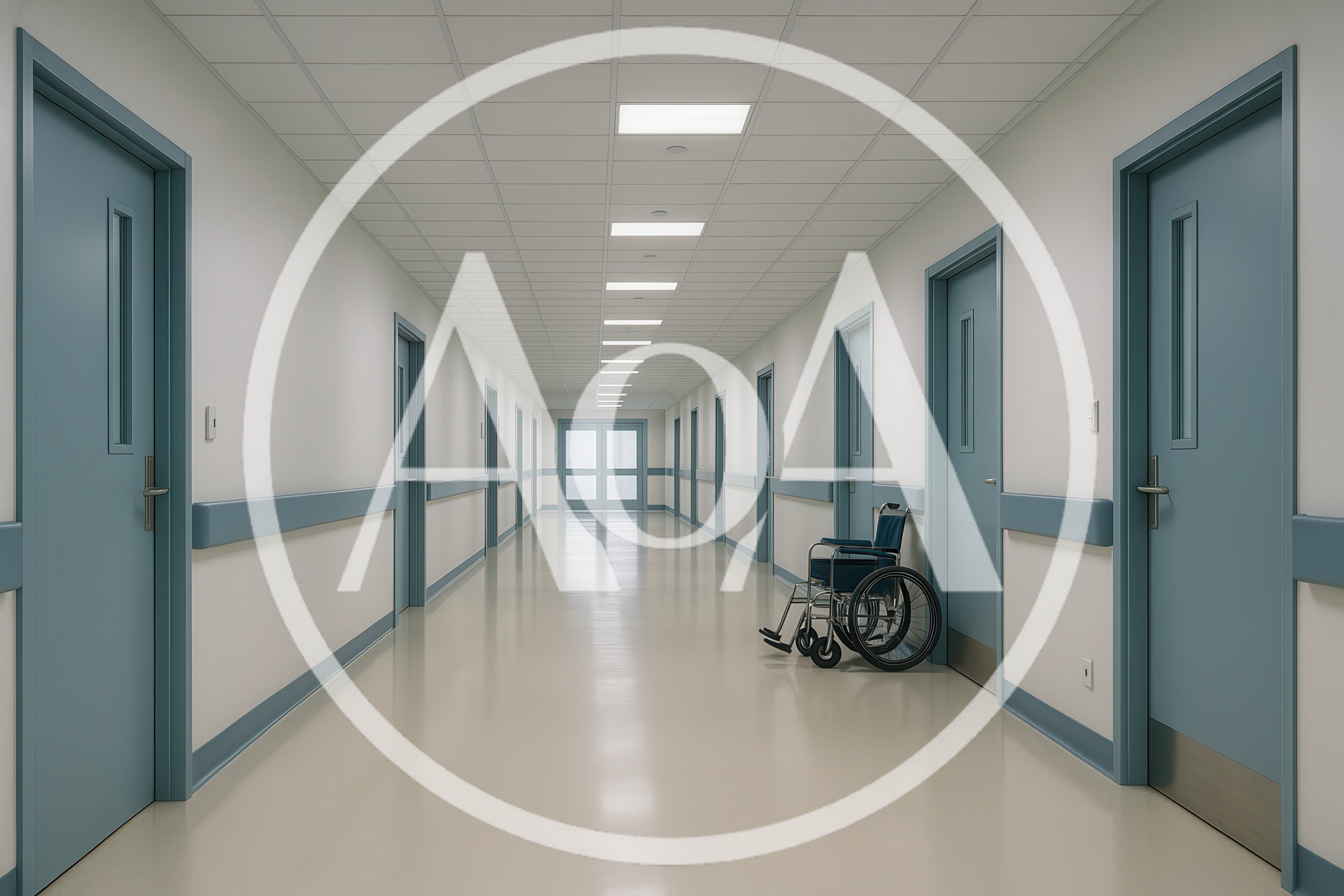 Empty Hospital Corridor With A Single Wheelchair