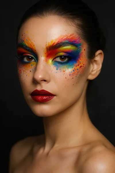 Portrait Of A Woman With Artistic Rainbow Makeup