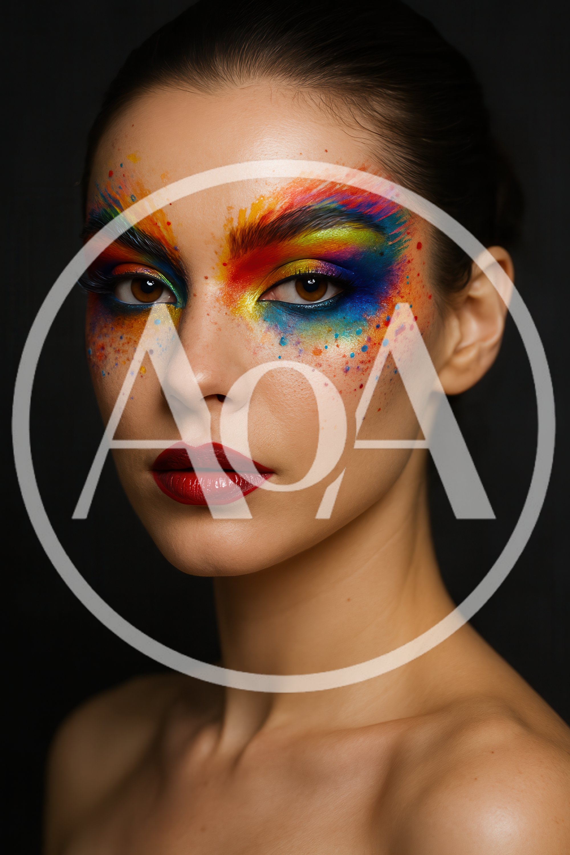 Portrait Of A Woman With Artistic Rainbow Makeup