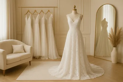 Wedding Dress Display In A Minimalist Bridal Boutique