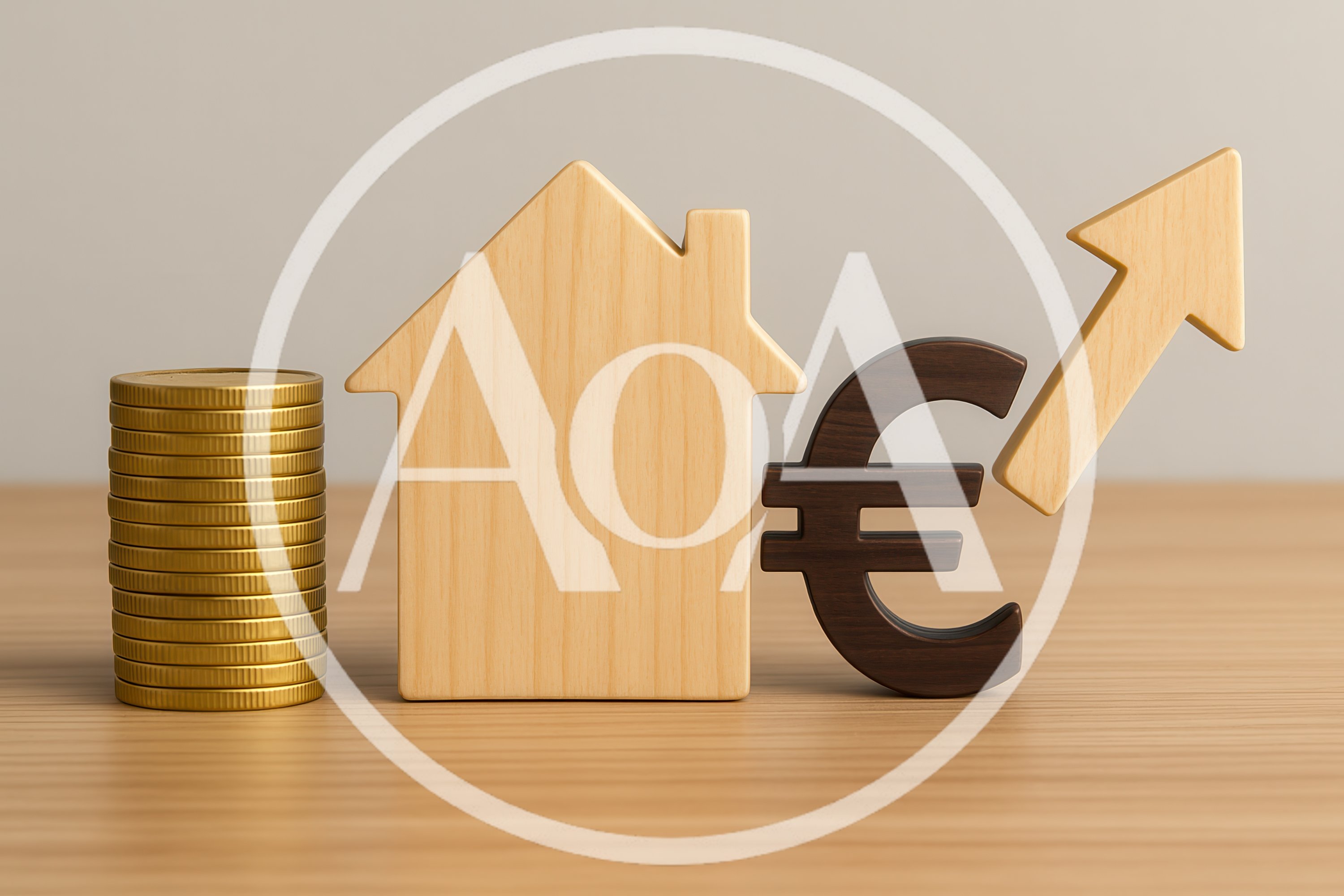 Wooden House Model With Euro Symbol And Rising Arrow