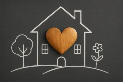 Wooden Heart Placed On Chalk Drawn House Illustration