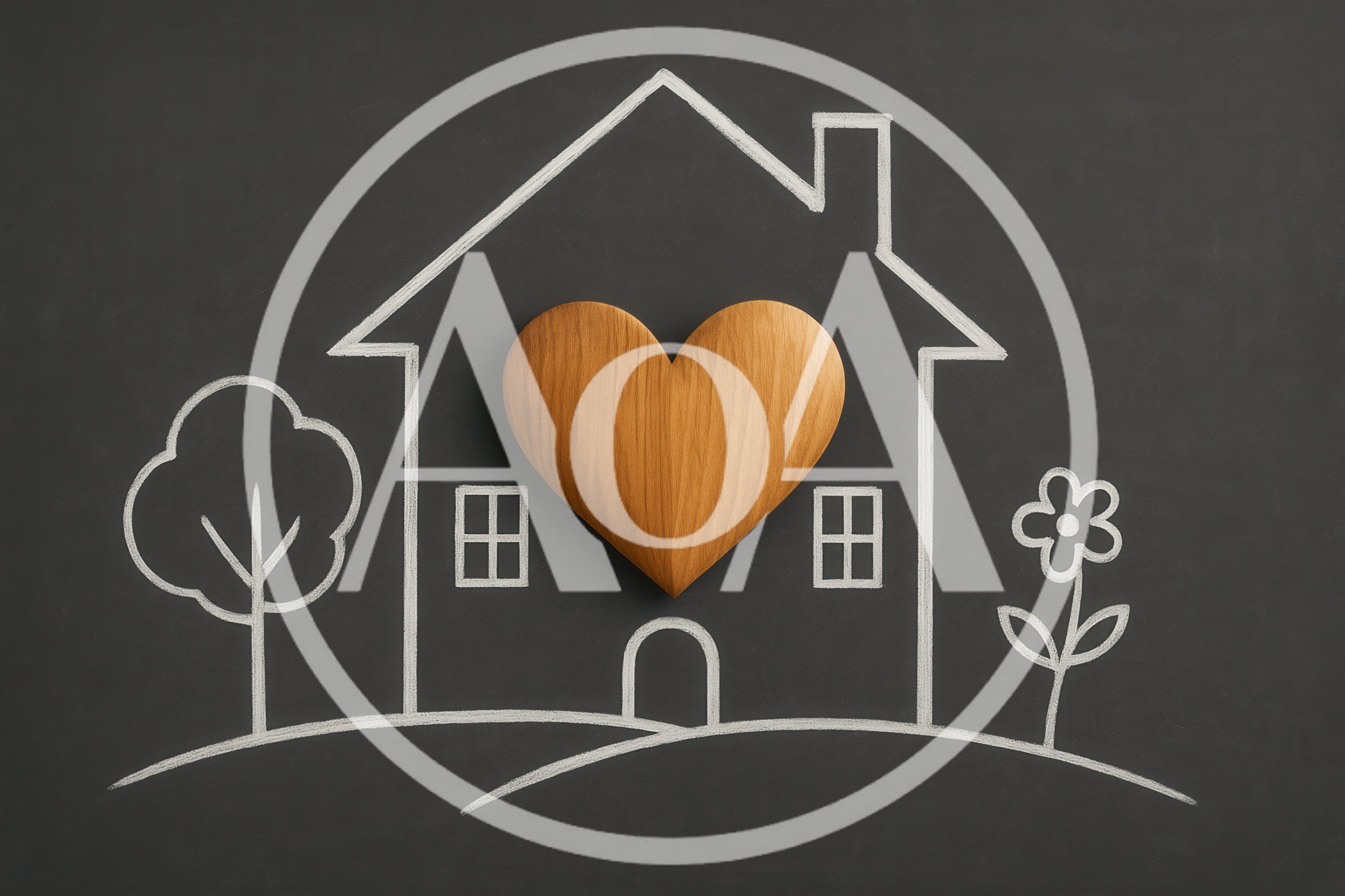Wooden Heart Placed On Chalk Drawn House Illustration